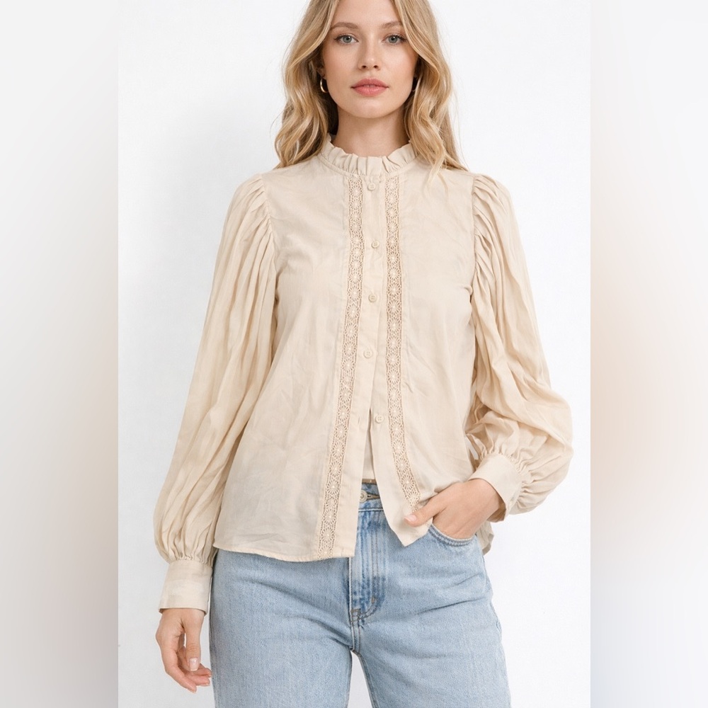 Beige Blouse with Lace Detailing
